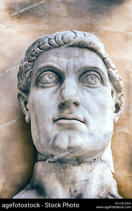 Rome, Italy. The Capitoline Museum. The head of Constantine the Great from a 12 meter high statue of the emperor which once stood in the Roman Forum