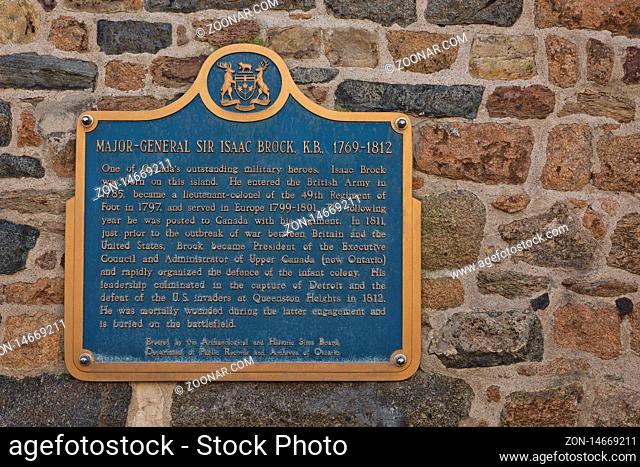 ST. PETER PORT, GUERNSEY, CHANNEL ISLANDS - AUGUST 16, 2017: Dedication to Major-General Isaac Brock commemorating his life as a local resident ofmSt