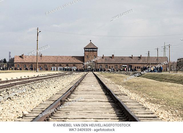 Rail entrance to concentration camp at Auschwitz Birkenau KZ Poland March 12, 2019 war