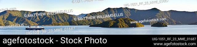 Panoramic Photo of the Interislander Ferry Between Picton, South Island and Wellington, North Island, New Zealand. Picton is a small town in the north of South...