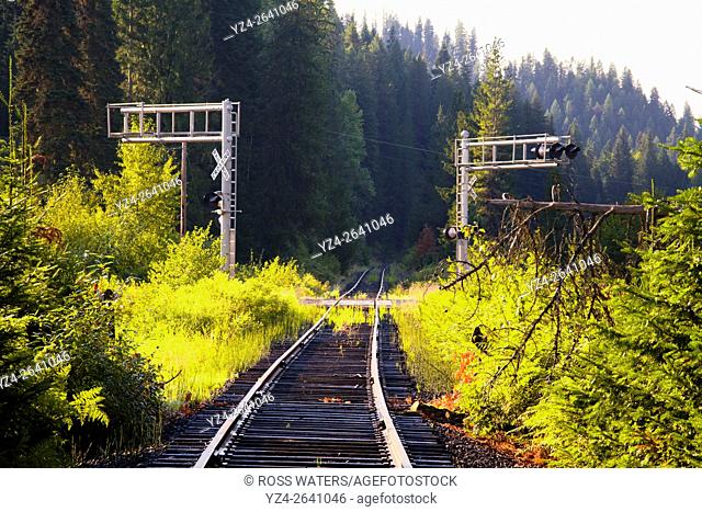 Old abandoned railroad track in north Idaho, USA