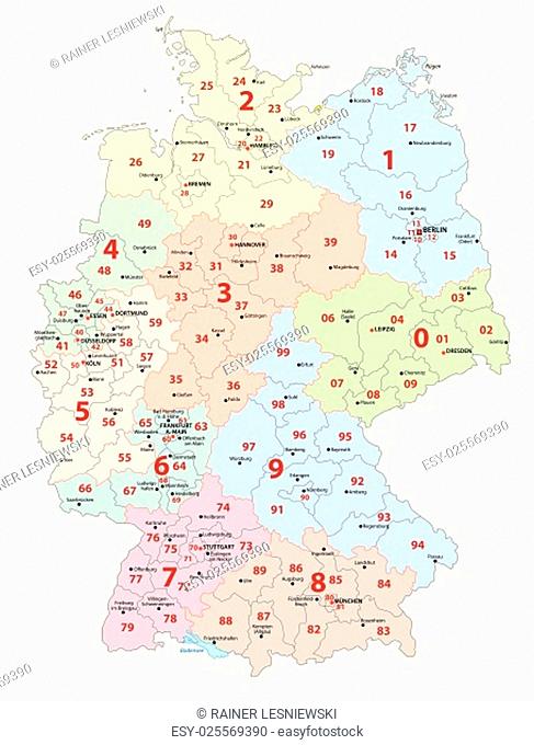 German postal codes map of the first two digits