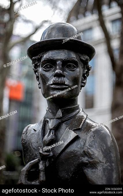 LONDON, UK - MARCH 11 : Statue of Charlie Chaplin in Leicester Square London on March 11, 2019
