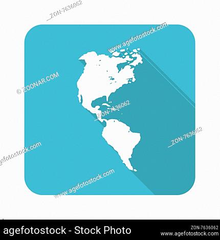Square icon with image of south and north America, isolated on white