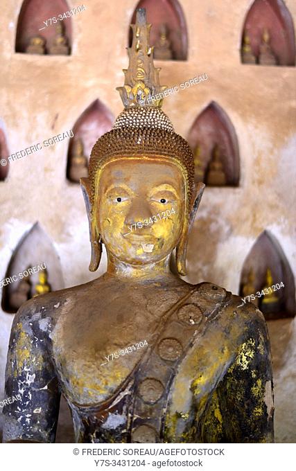 Ancient Buddha statue at Wat Sisaket temple in Vientiane city, Laos, South East Asia