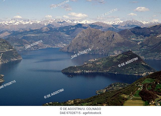 Monte Isola, aerial view, Lake Iseo, Lombardy, Italy