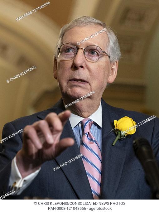 United States Senate Majority Leader Mitch McConnell (Republican of Kentucky) speaks to the media after attending policy luncheon on Capitol Hill in Washington