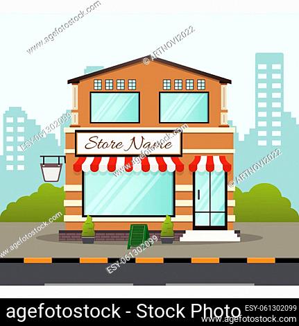 Flat design store front with place for name