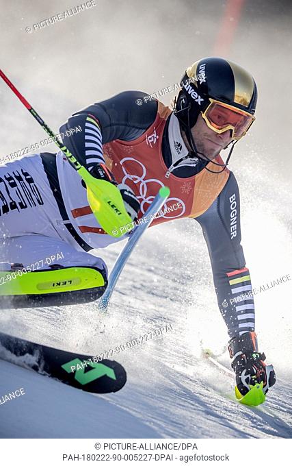 22 February 2018, South Korea, Pyeongchang, Olympics, Alpine Skiing, Men's slalom, first round, Joengseon Alpine Centre: Germany's Fritz Dopfer in action