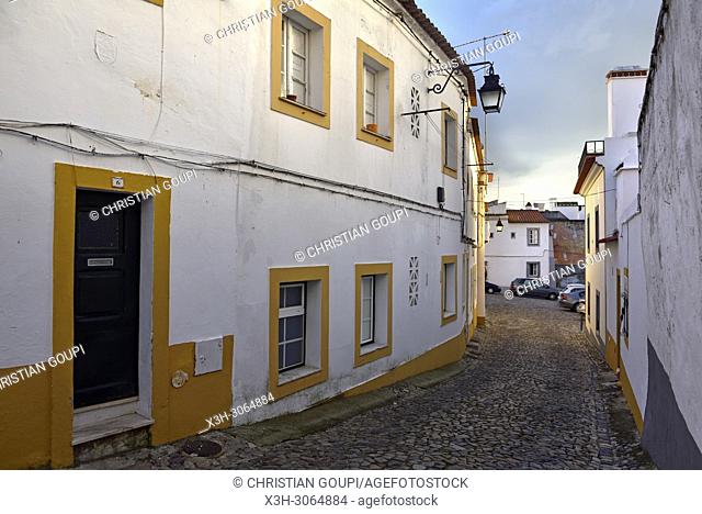 cobbled alley at Evora, Alentejo region, Portugal, southwertern Europe