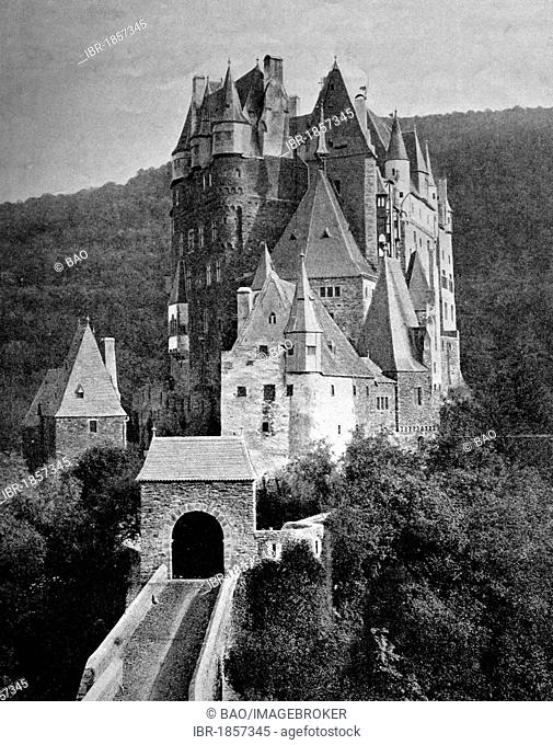 Early autotype of the Burg Eltz castle, Wierschem, Rhineland-Palatinate, Germany, historical photograph, 1884