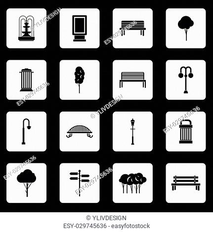 Park icons set in simple style. Outdoor elements set collection vector illustration