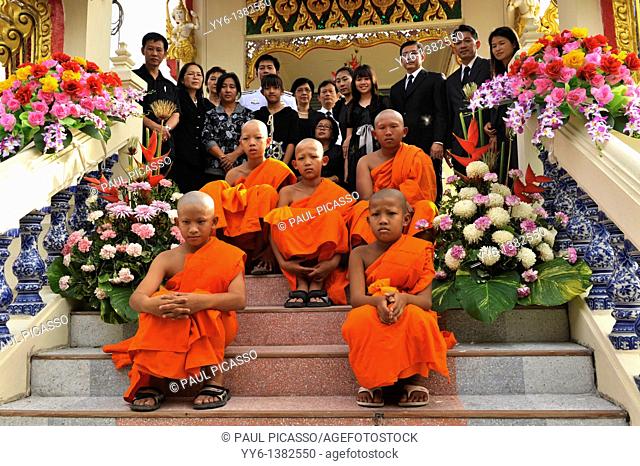 Novices at funeral at wat bangnamphueng or Wat Bang Nam Phueng Nok , Phrapradeang district, Samutprakarn province, thailand