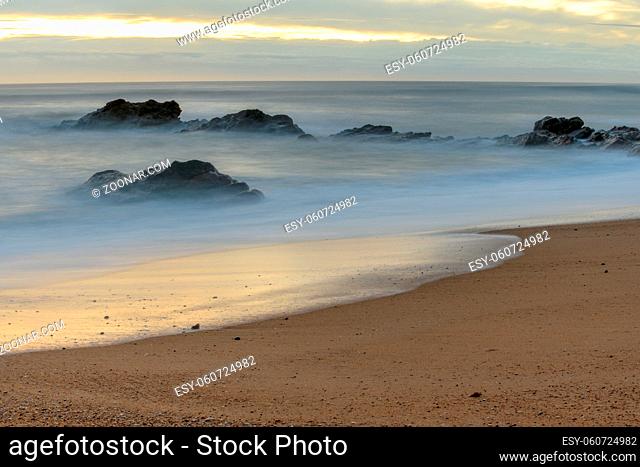 Rocky coast of the Atlantic Ocean in France near Sable d'olonne town