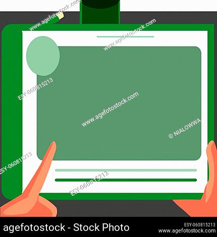 Illustration Of A Hand Using Big Tablet Searching Plans For New Amazing Ideas