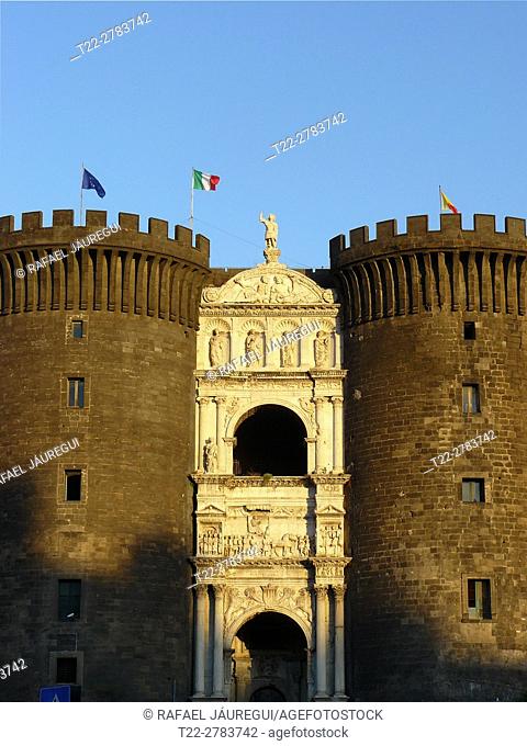 Naples (Italy). Facade of the Castel Nuovo in the city of Naples