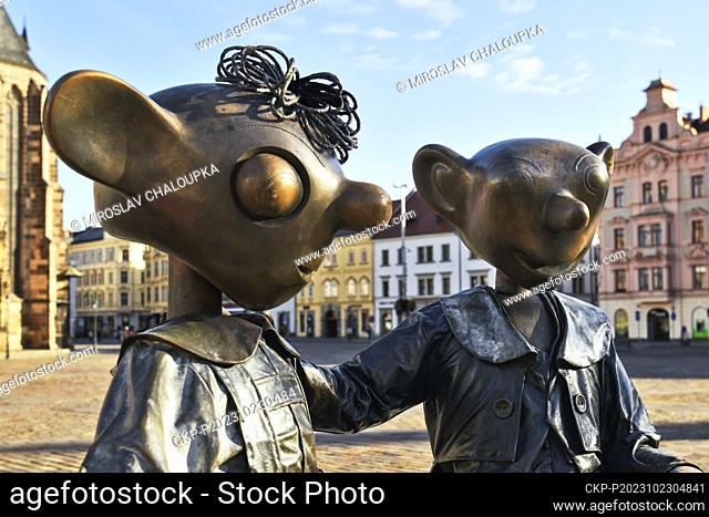 After repairs, the bronze statue of Czech comedy puppets Hurvinek and Spejbl, whose head was blown off by vandals at the beginning of September