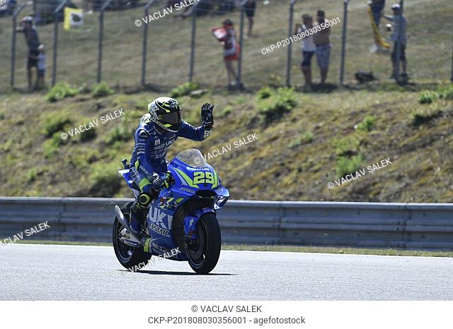 Andrea Iannone of Italy in action during the training race prior to GRAND PRIX OF THE CZECH REPUBLIC 2018 in Brno Circuit, Czech Republic, August 3, 2018