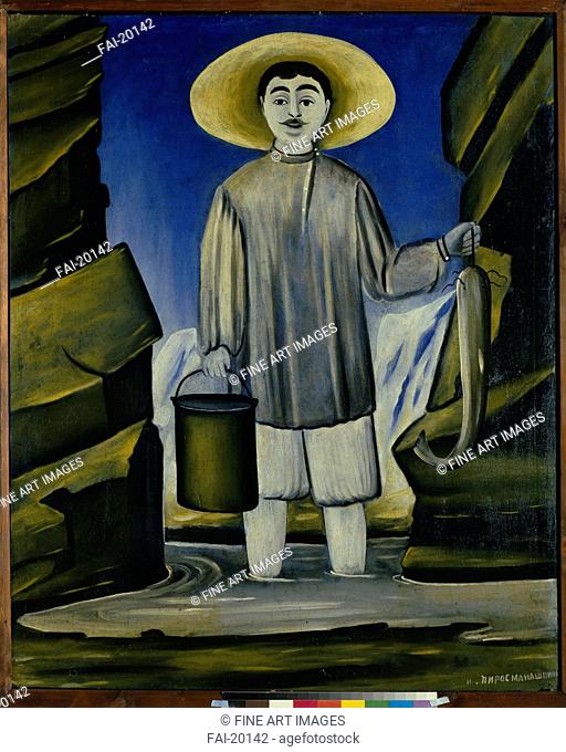 Fisherman among the rocks. Pirosmani, Niko (1862-1918). Oil on oilcloth. Primitivism. 1906. Georgia. State Tretyakov Gallery, Moscow. 112x90, 5. Genre