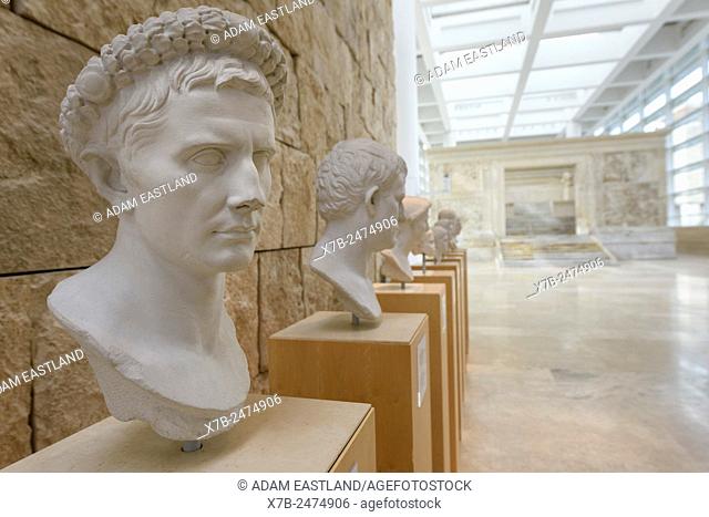 Rome. Italy. Portrait of Emperor Augustus, Ara Pacis Augustae, Ara Pacis Museum. . Originally commissioned by the Roman Senate in 13 B. C