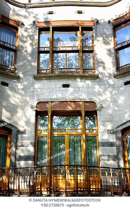 front facade - Art Nouveau Solvay Hotel by Victor Horta, together with three other town houses of Victor Horta, including Horta's own house and atelier