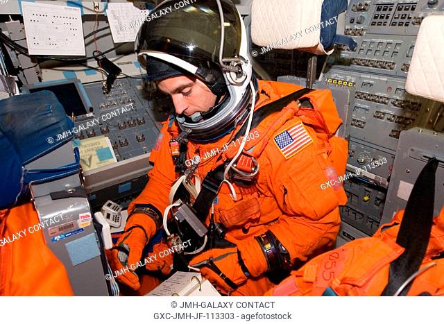 Astronaut Christopher Cassidy, STS-127 mission specialist, attired in a training version of his shuttle launch and entry suit