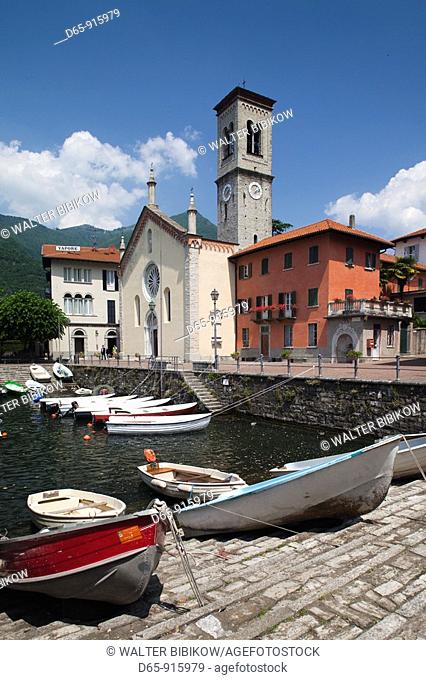 Italy, Lombardy, Lakes Region, Lake Como, Torno, town view from harbor