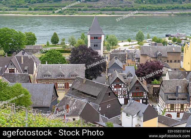 aerial view of Bacharach, a town in the Mainz-Bingen district in Rhineland-Palatinate, Germany