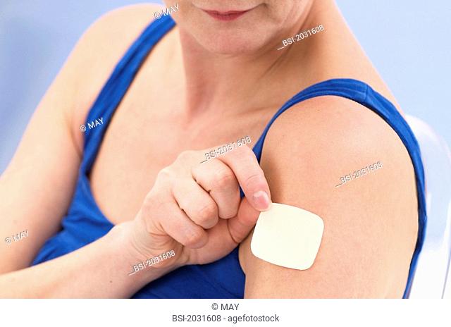 PATCH Model. Anti-tobacco patch or transdermal patch containing oestradiol hormone replacement therapy HRT