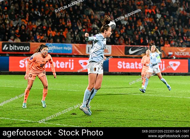 Sari Kees (19) of Belgium pictured during a female soccer game between the national teams of The Netherlands , called the Oranje Leeuwinnen and Belgium