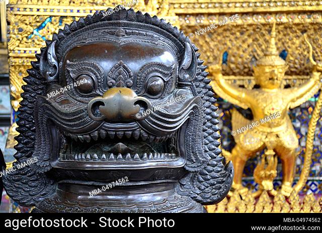 Garuda figures in the Temple of the Emerald Buddha Wat Phra Kaeo, Grand Palace, Bangkok, Thailand, Southeast Asia