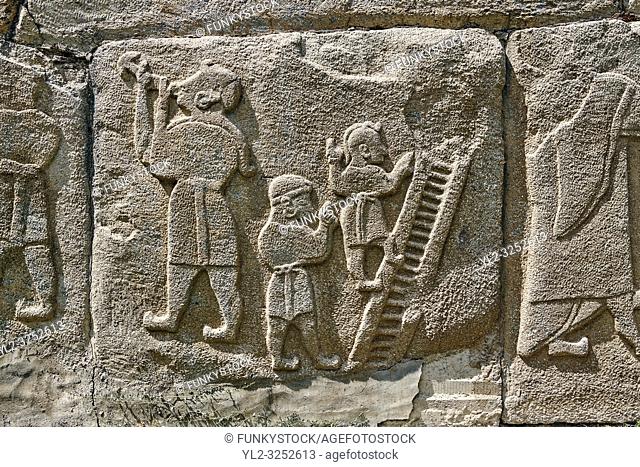 Pictures & Images Hittite relief sculpted orthostat panels of the Sphinx Gate. Panel depicts jugglers. Alaca Hoyuk (Alacahoyuk) Hittite archaeological site...
