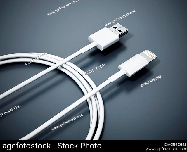 Smartphone charge and data cable isolated on black background. 3D illustration