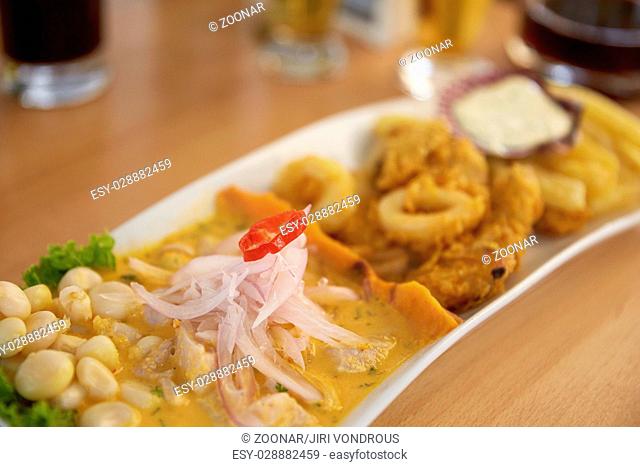 Typical and Traditional Peruvian Dish Seafood Ceviche