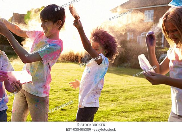 Children Celebrating Holi Festival With Paint Party