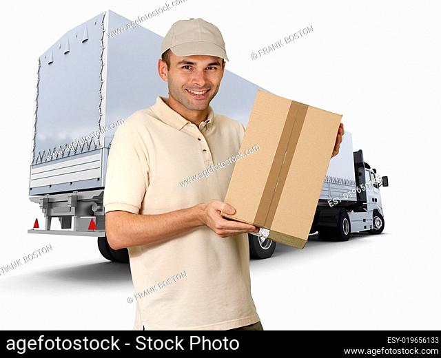 Delivery man and trailer truck