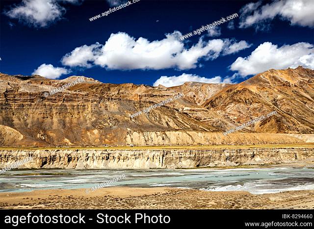 Himalayan landscape in Himalayas along Manali-Leh road. Himachal Pradesh, India, Asia