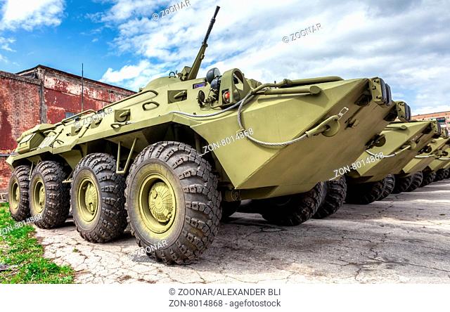 SAMARA, RUSSIA - MAY 7, 2014: Russian Army BTR-80 wheeled armoured vehicle personnel carrier