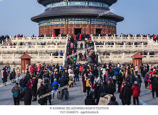 Tourists in front of Temple of Heaven in Beijing, China