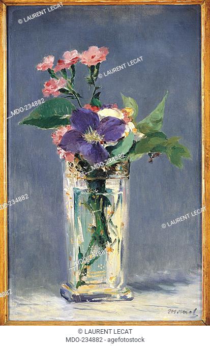 Carnations and Clematis in a Crystal Vase, by Edouard Manet, 1882 about, 19th Century, oil on canvas, cm 56 x 35, 5. France, Ile de France, Paris, Muse dOrsay