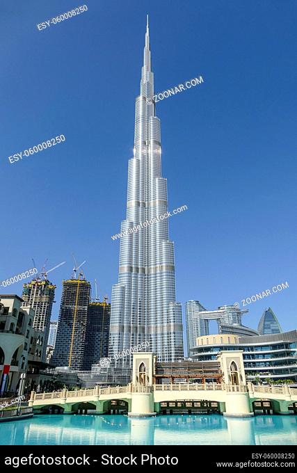Scenery with Burj Khalifa building around the Burj Khalifa park in Dubai, the most populous city in the United Arab Emirates