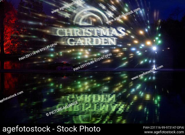 16 November 2023, Saxony, Dresden: The pleasure garden in the grounds of Pillnitz Palace to the east of Dresden is illuminated for the opening of the...