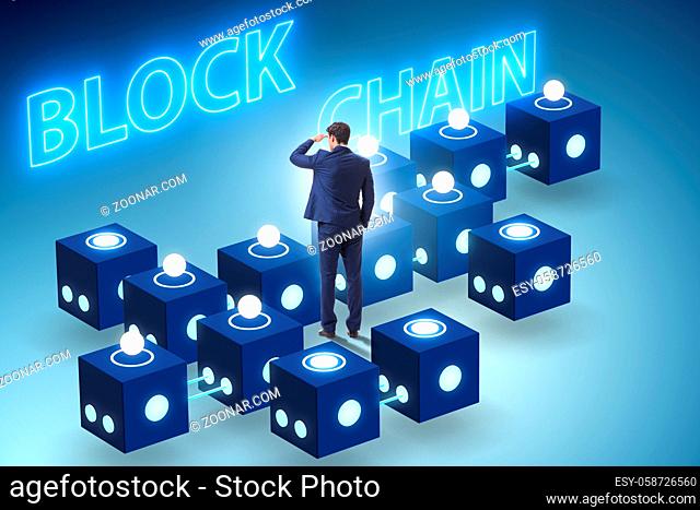 Blockchain innovative concept with businessman