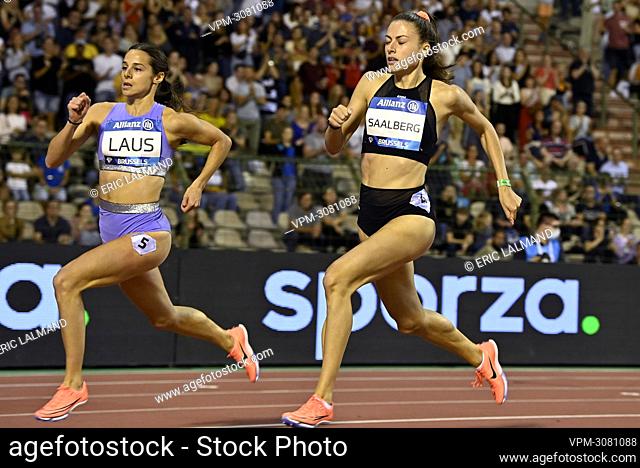Belgian Athlete Camille Laus and Dutch Eveline Saalberg pictured in action during the 2021 edition of the Memorial Van Damme athletics meeting