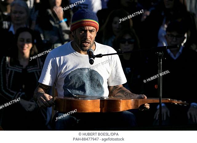 Ben Harper performs at United Talent Agency's United Voices Rally against Donald Trump's politics at UTA Plaza in Beverly Hills, Los Angeles USA