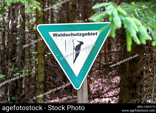 Europe, Germany, Southern Germany, Baden-Wuerttemberg, Black Forest, sign forest reserve in Middle Black Forest