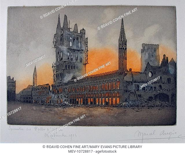 Fires burning in the Cloth Hall, Ypres - 24th November 1914. Marcel Augis (Pseudonym Of H. Dupont). There Were A Number Of First World War French And Belgian...