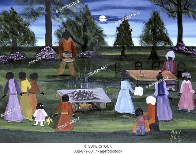 Old Fashioned Oyster Roast 1990 Anna Belle Lee Washington 1924-2000/American Oil on Canvas