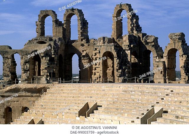 View of the terraces of the Roman Amphitheatre of El Djem (Unesco World Heritage List, 1979), El Djem, Tunisia. Roman, 3rd century AD
