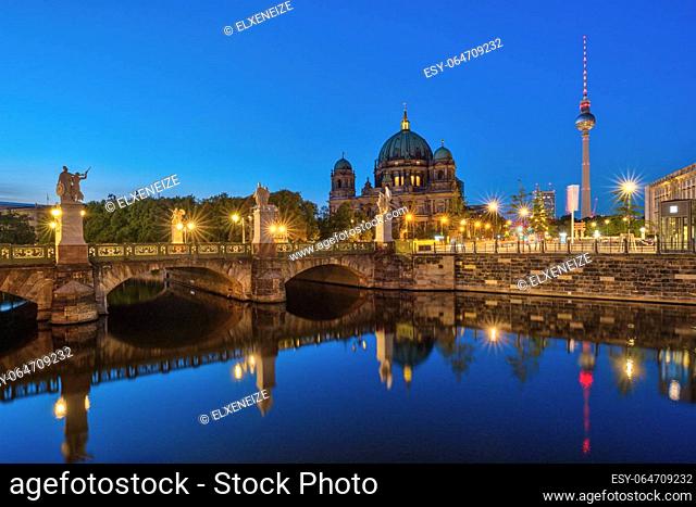 The Berlin Cathedral with the TV Tower at night